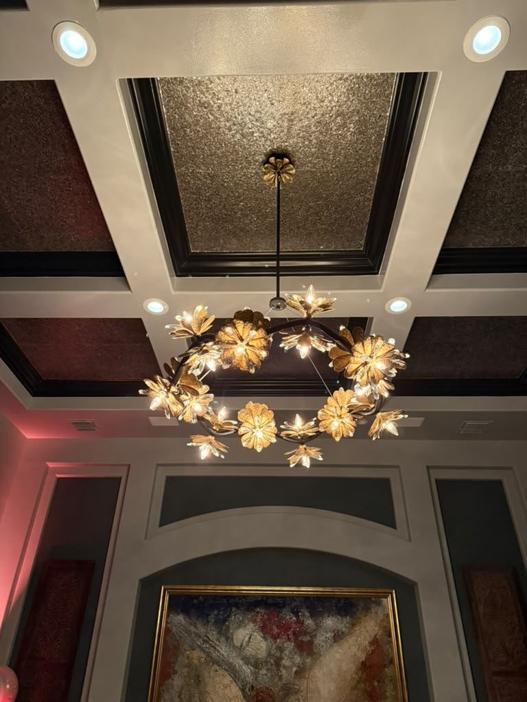 Coffered ceiling with decorative panels